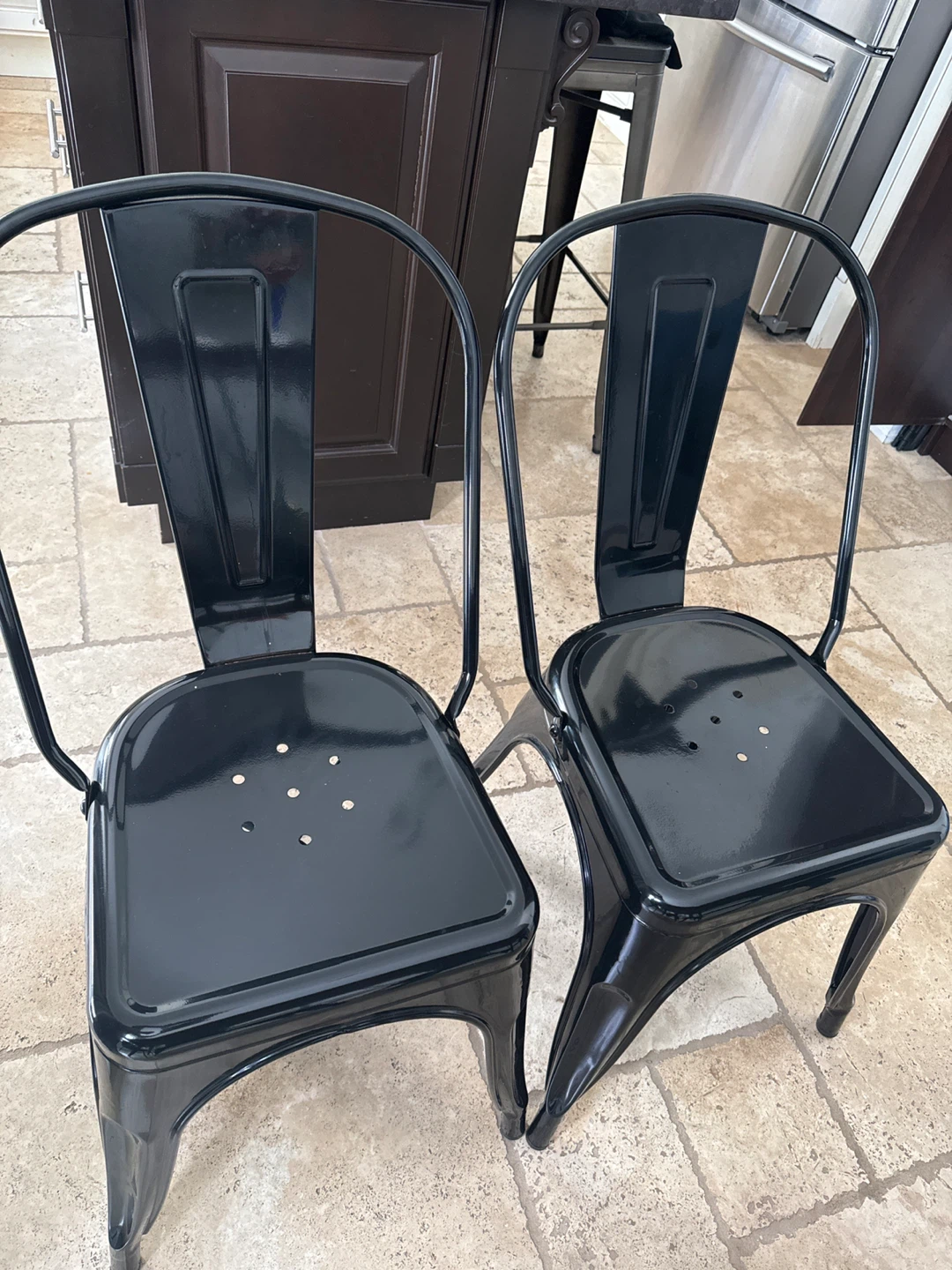 Set of 2 Black Metal Tolix Style Chairs