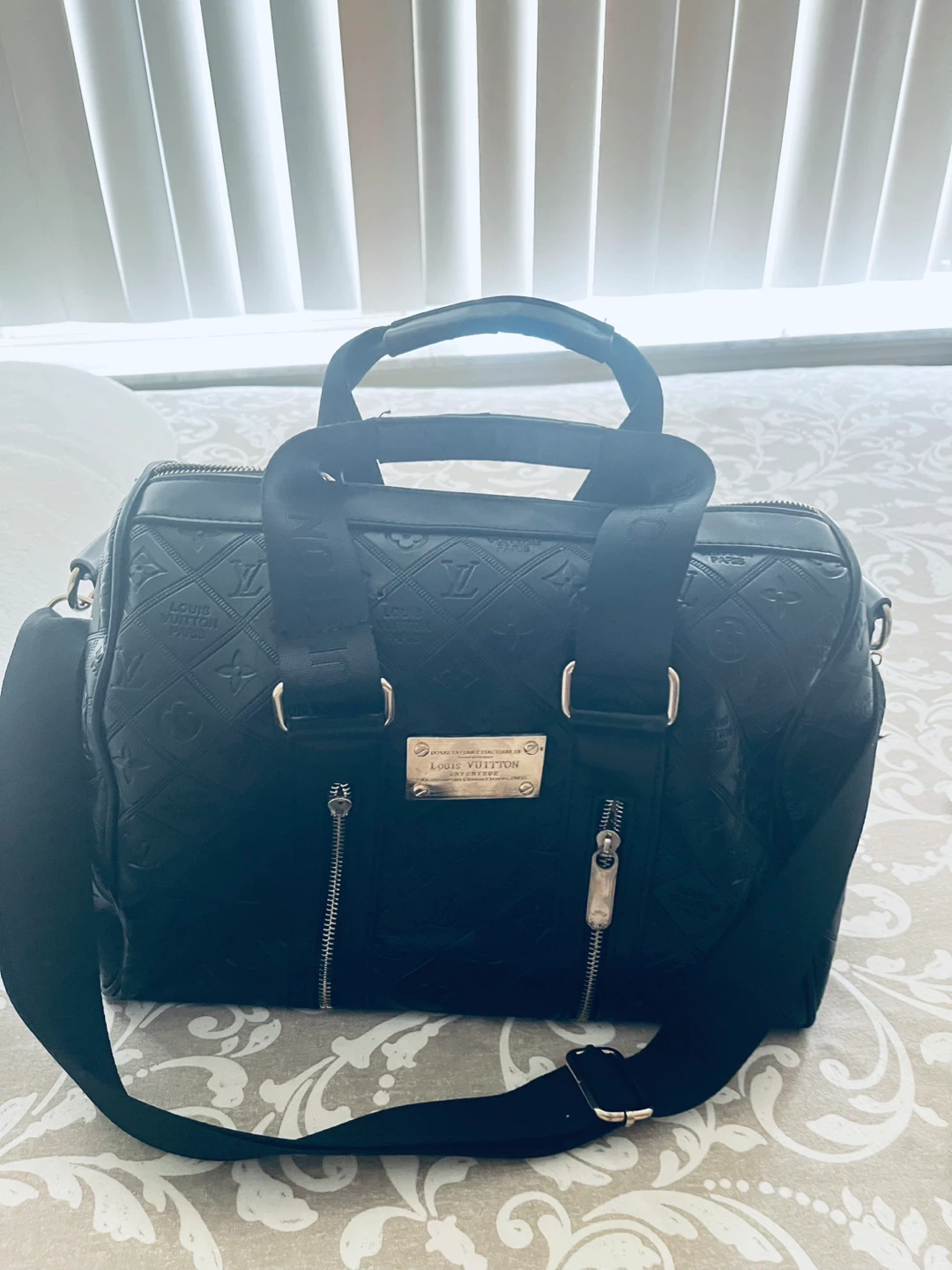 Louis Vuitton Black Embossed Damier Speedy Duffle Bag
