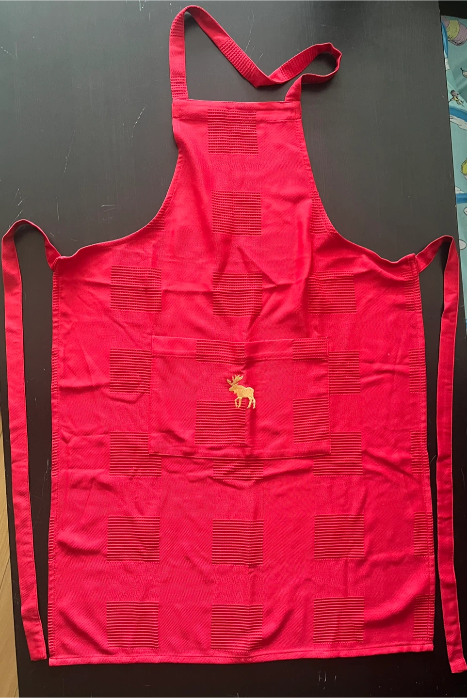 Red Apron with Embroidered Moose
