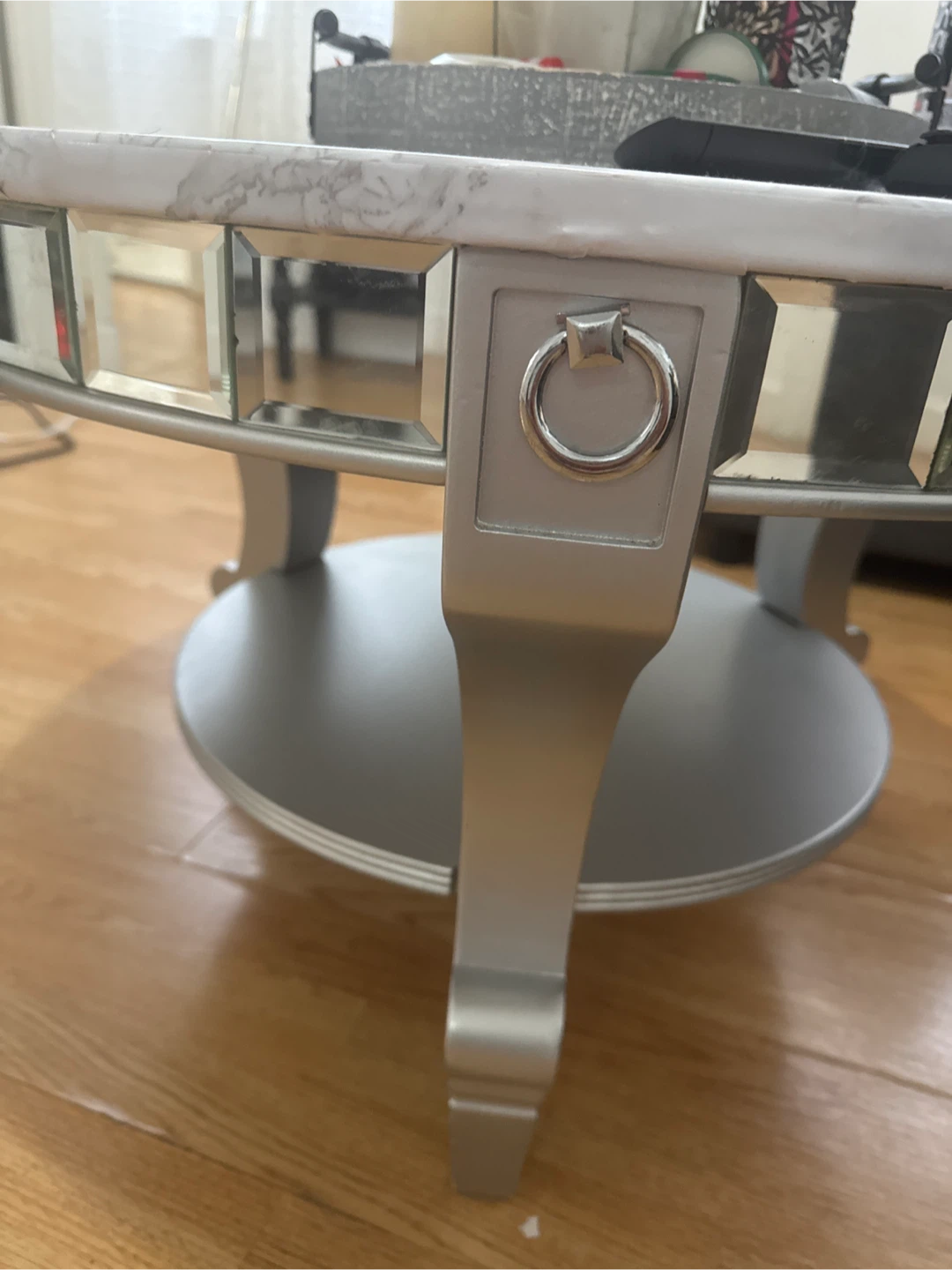 Round Marble Top Coffee Table with Mirrored Accents - photo 3