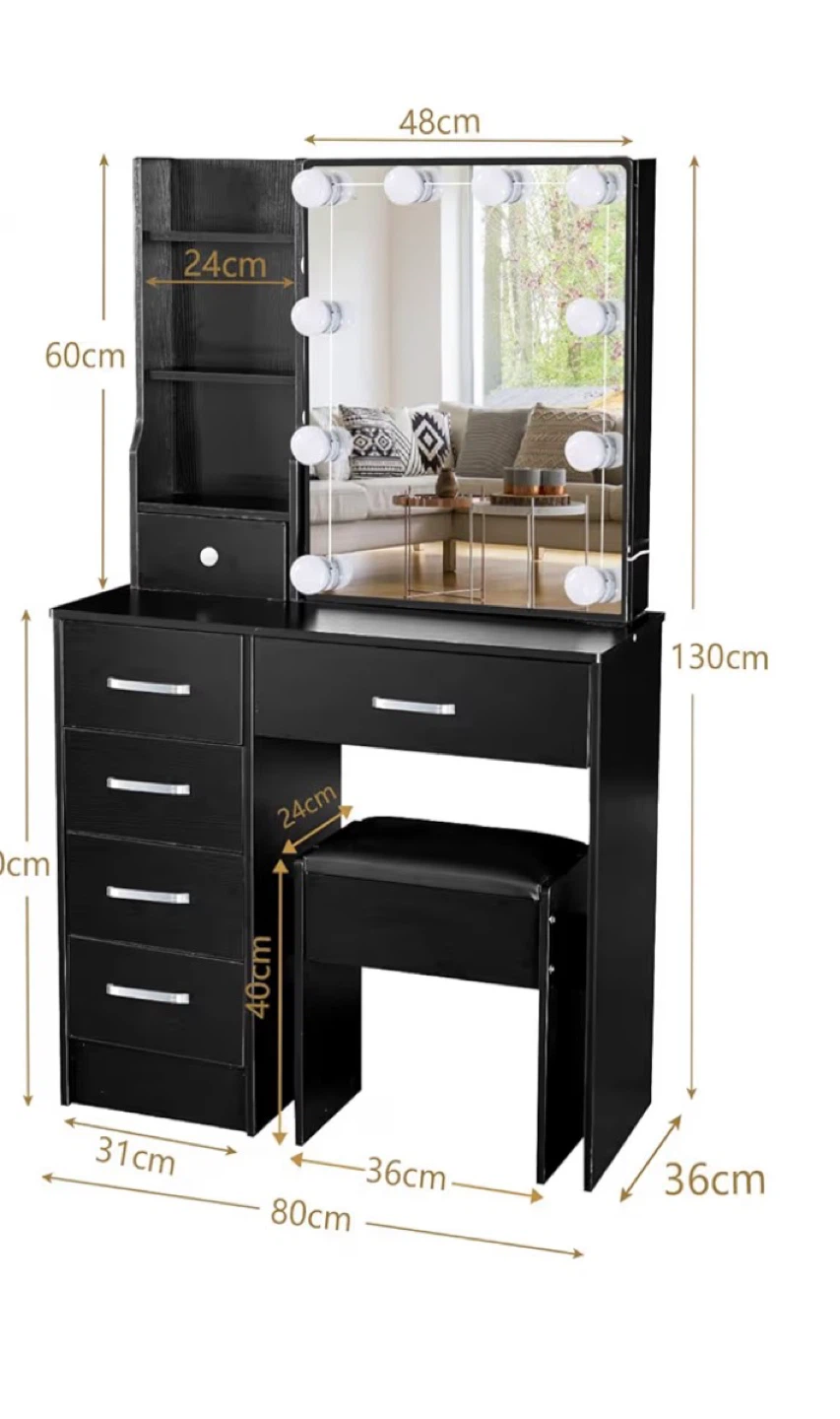 New Black Vanity Set with Lighted Mirror and Stool - photo 2