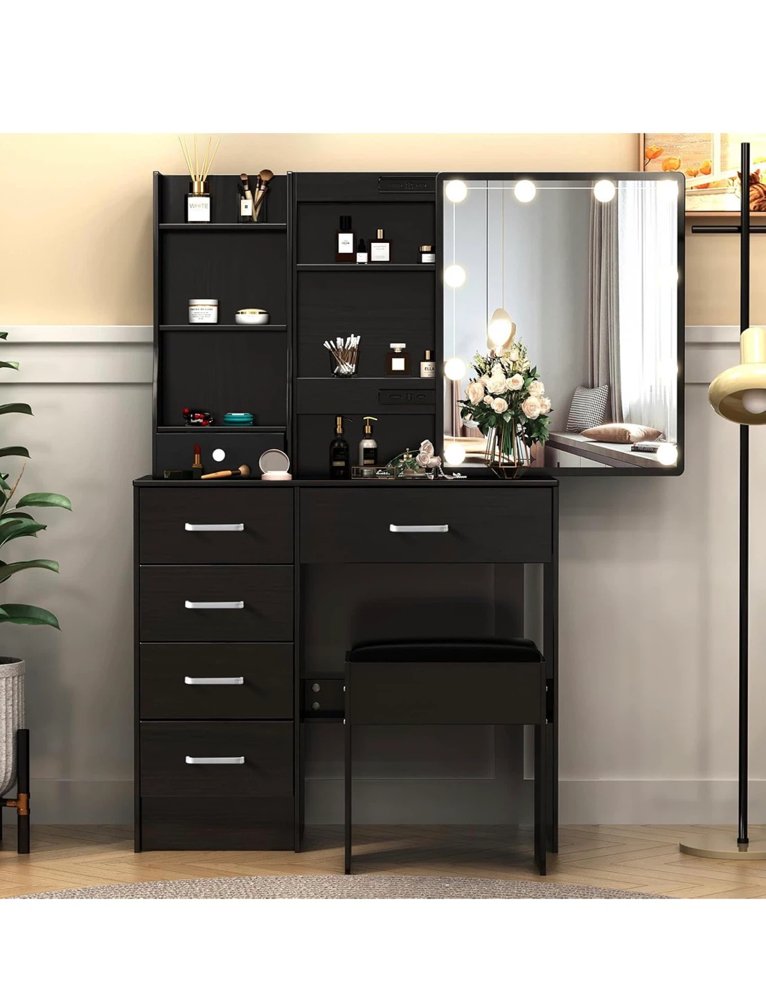 New Black Vanity Set with Lighted Mirror and Stool - photo 3