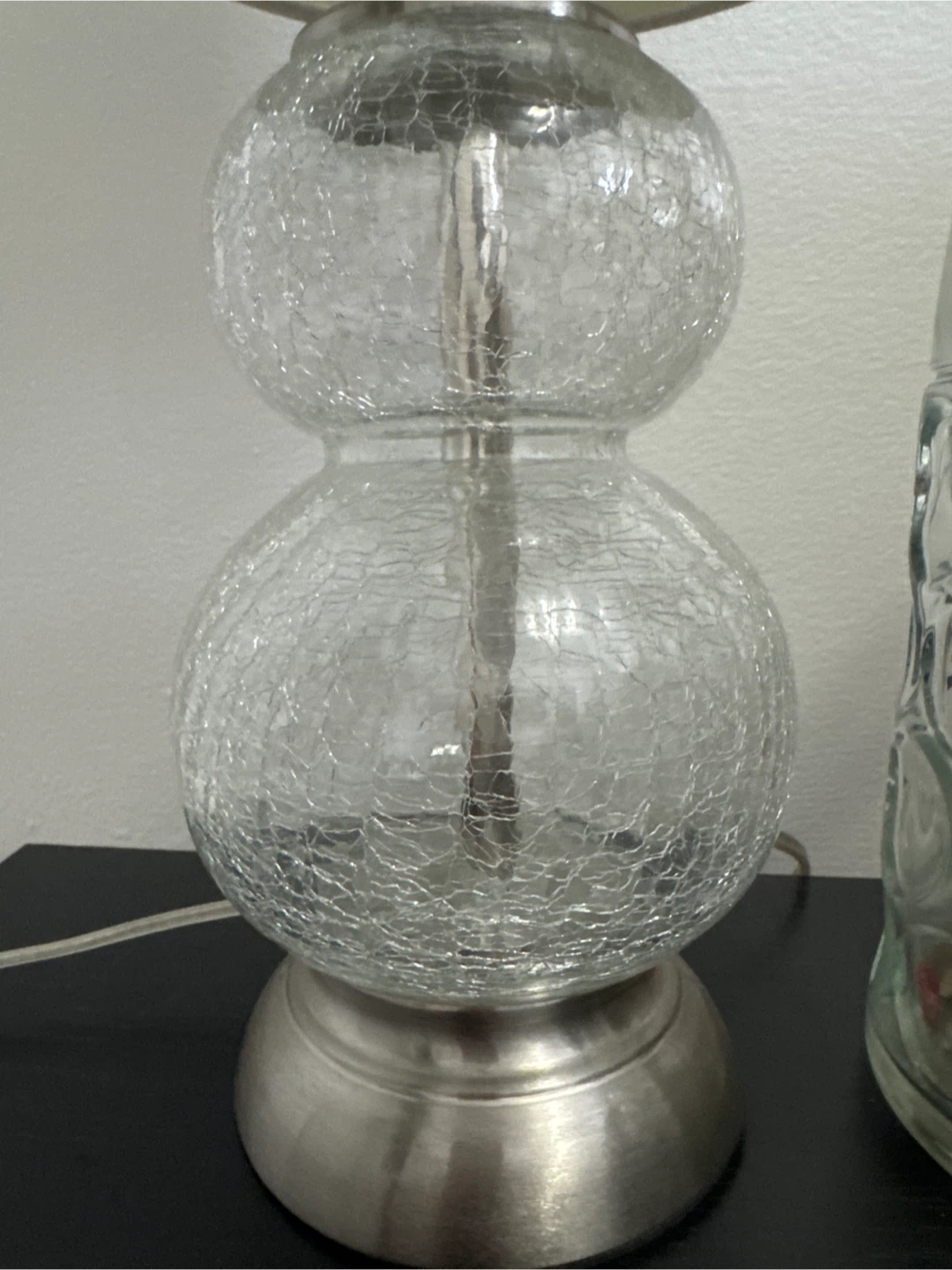 Clear Crackle Glass Table Lamp with White Shade - photo 3