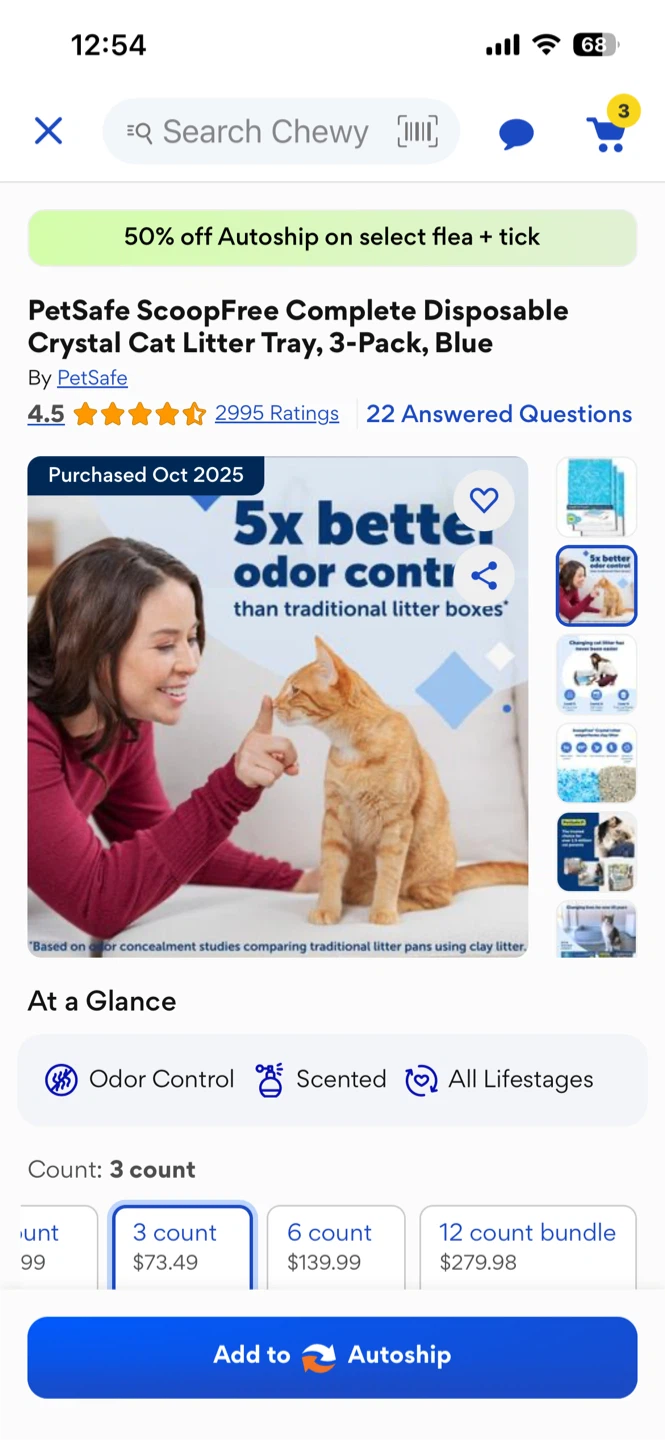 PetSafe ScoopFree  Disposable Cat Litter Tray, 3-Pack, Blue - photo 3