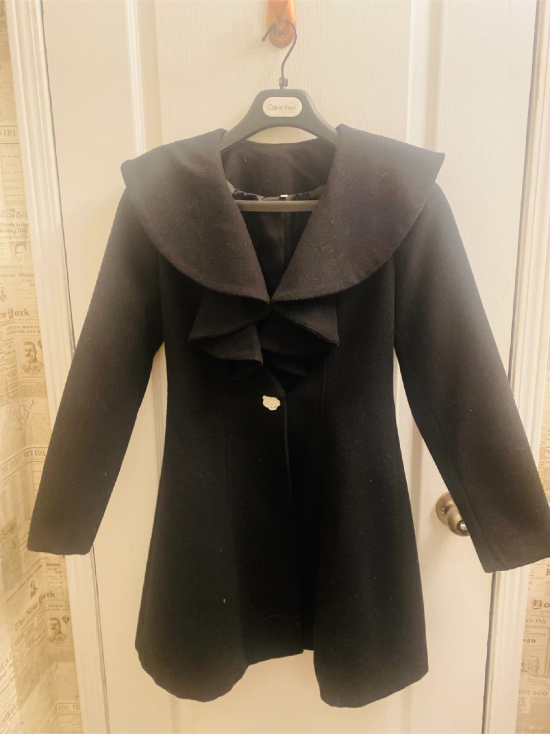 Vintage-Style Black Ruffle Coat