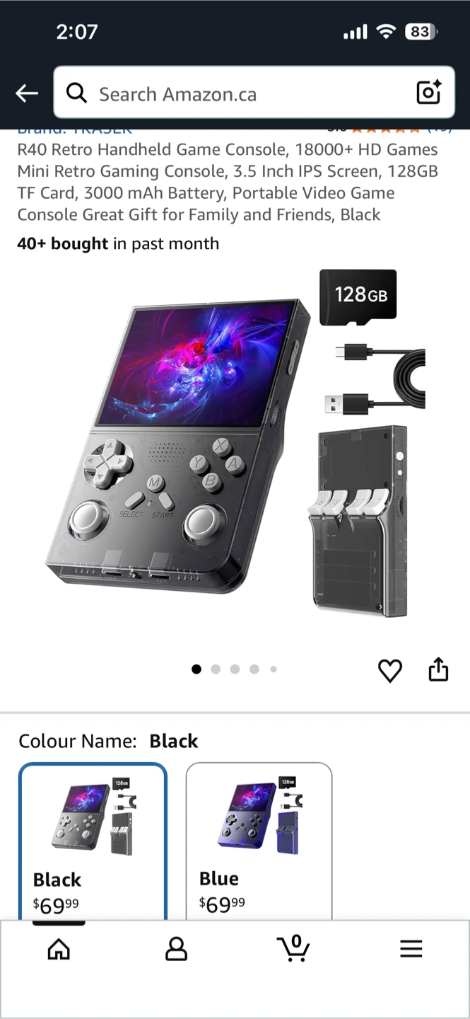 R40 Retro Handheld Game Console - Black