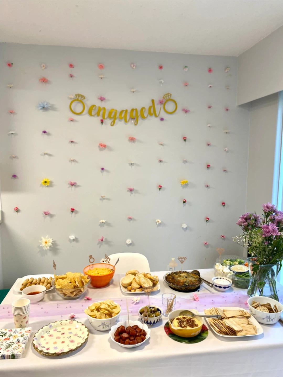 Wall Floating Flower Decor and Engaged Sign