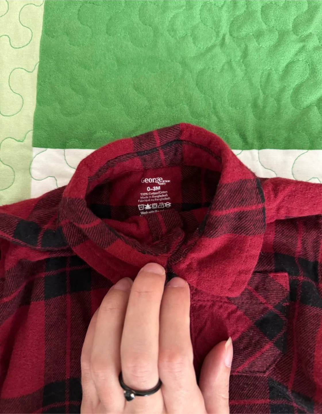 George Baby Red Plaid Shirt & Black Corduroy Pants Set 0-3M - photo 5