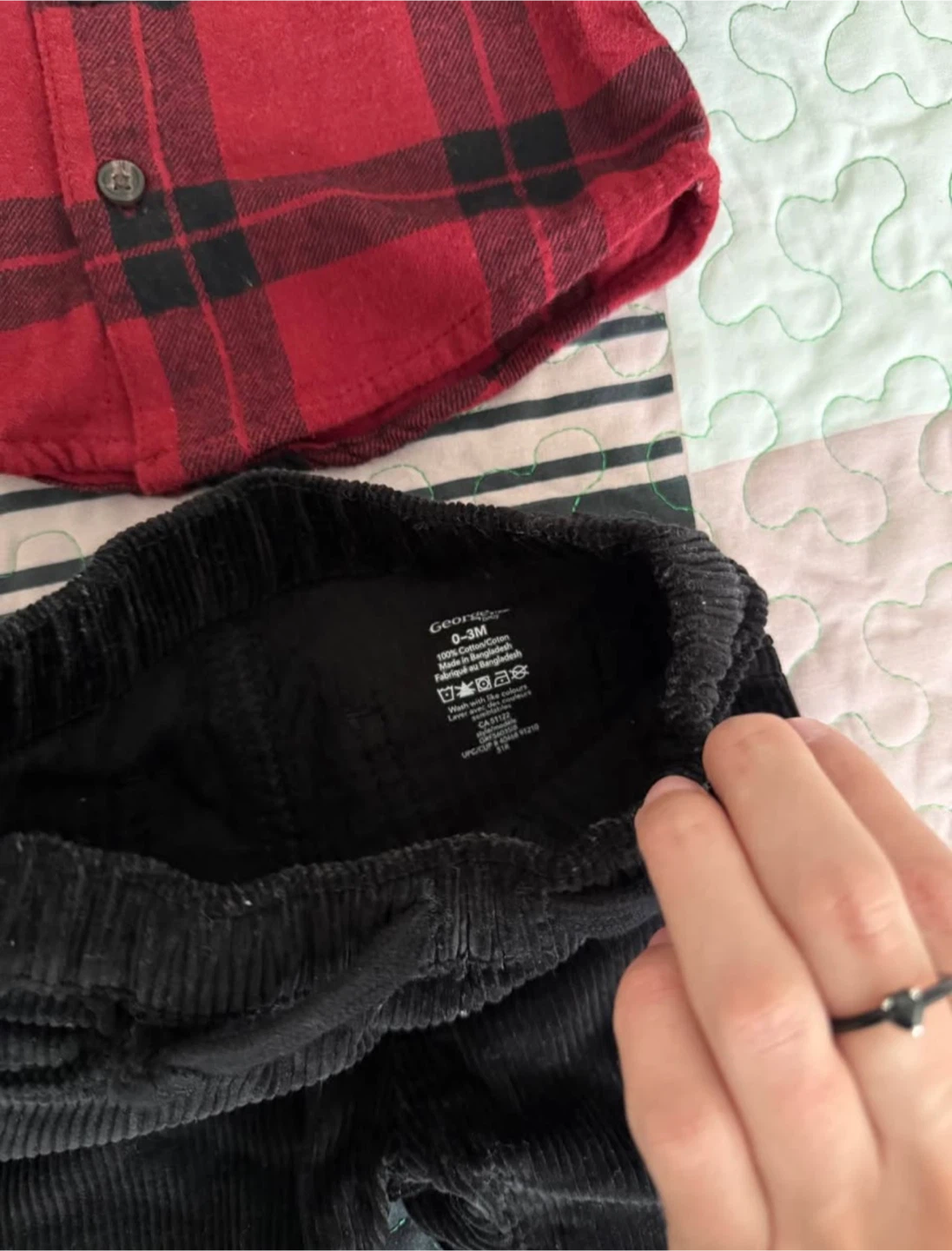 George Baby Red Plaid Shirt & Black Corduroy Pants Set 0-3M - photo 3