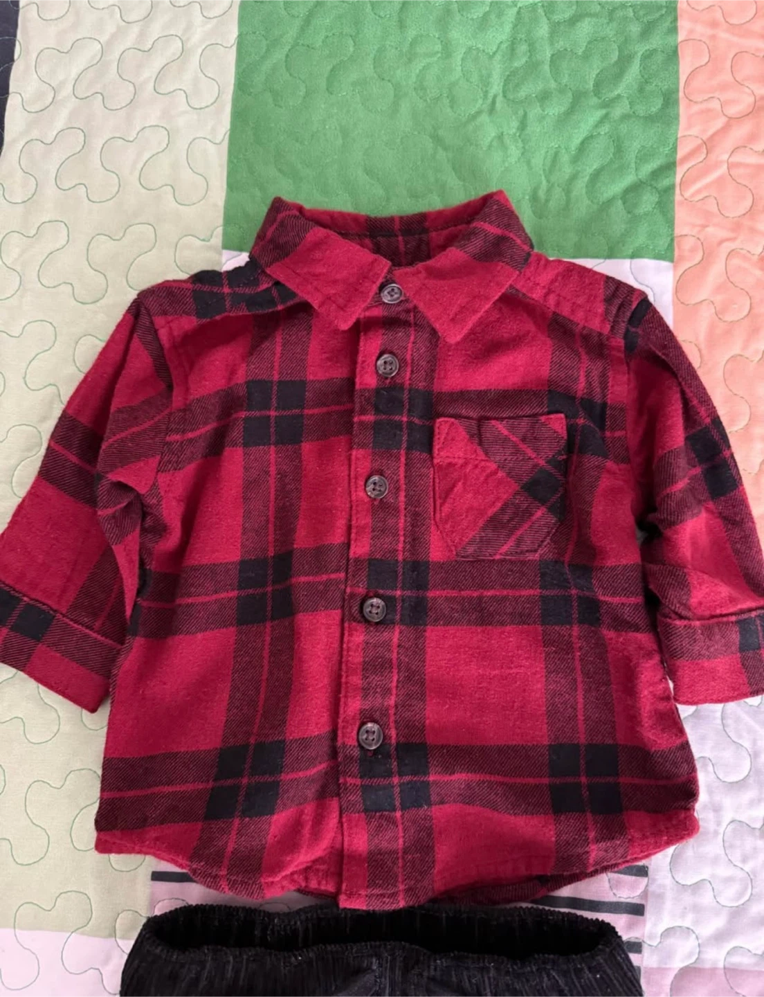 George Baby Red Plaid Shirt & Black Corduroy Pants Set 0-3M - photo 4