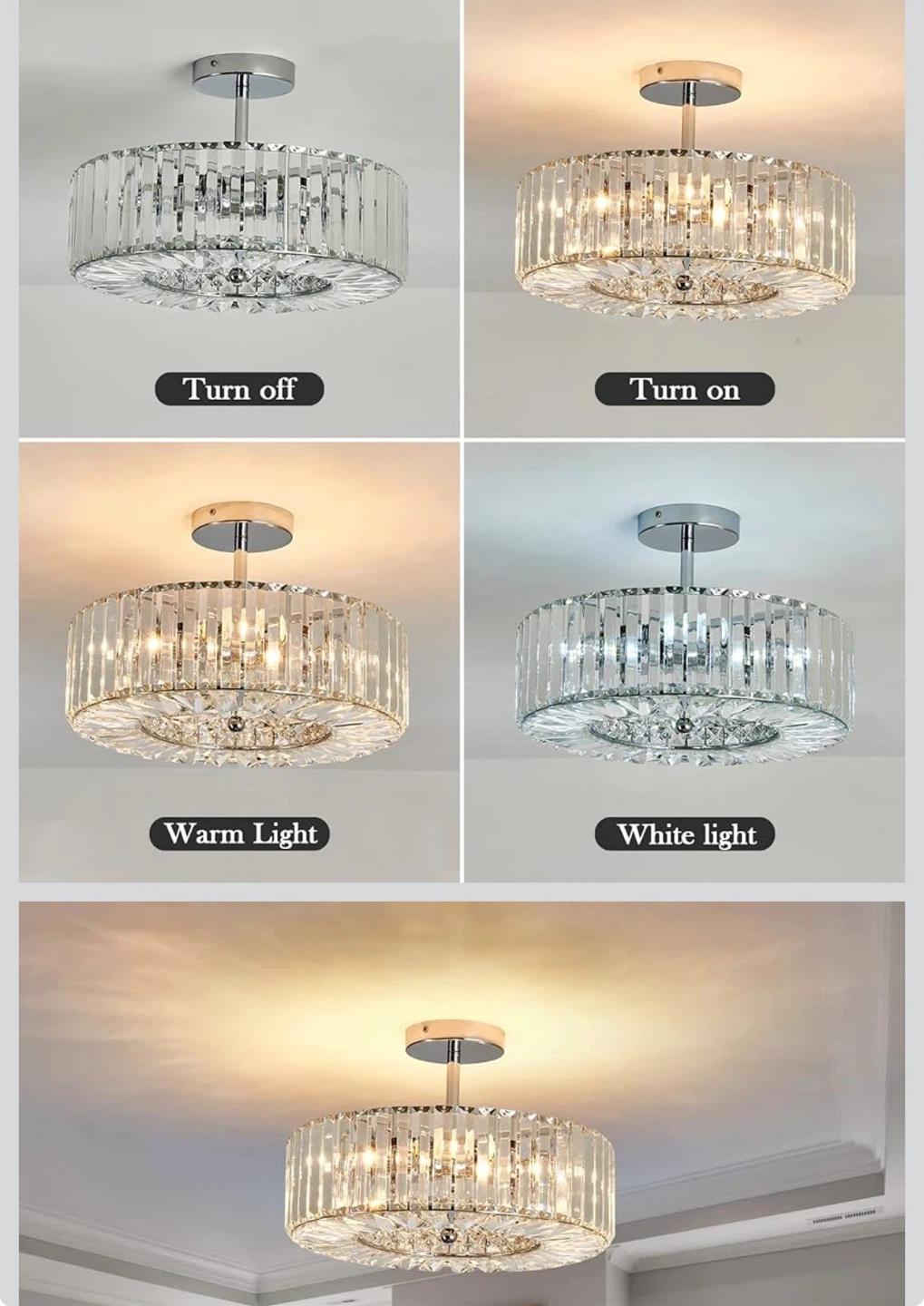 Modern Crystal Drum Chandelier Flush Mount Light Fixture - photo 2