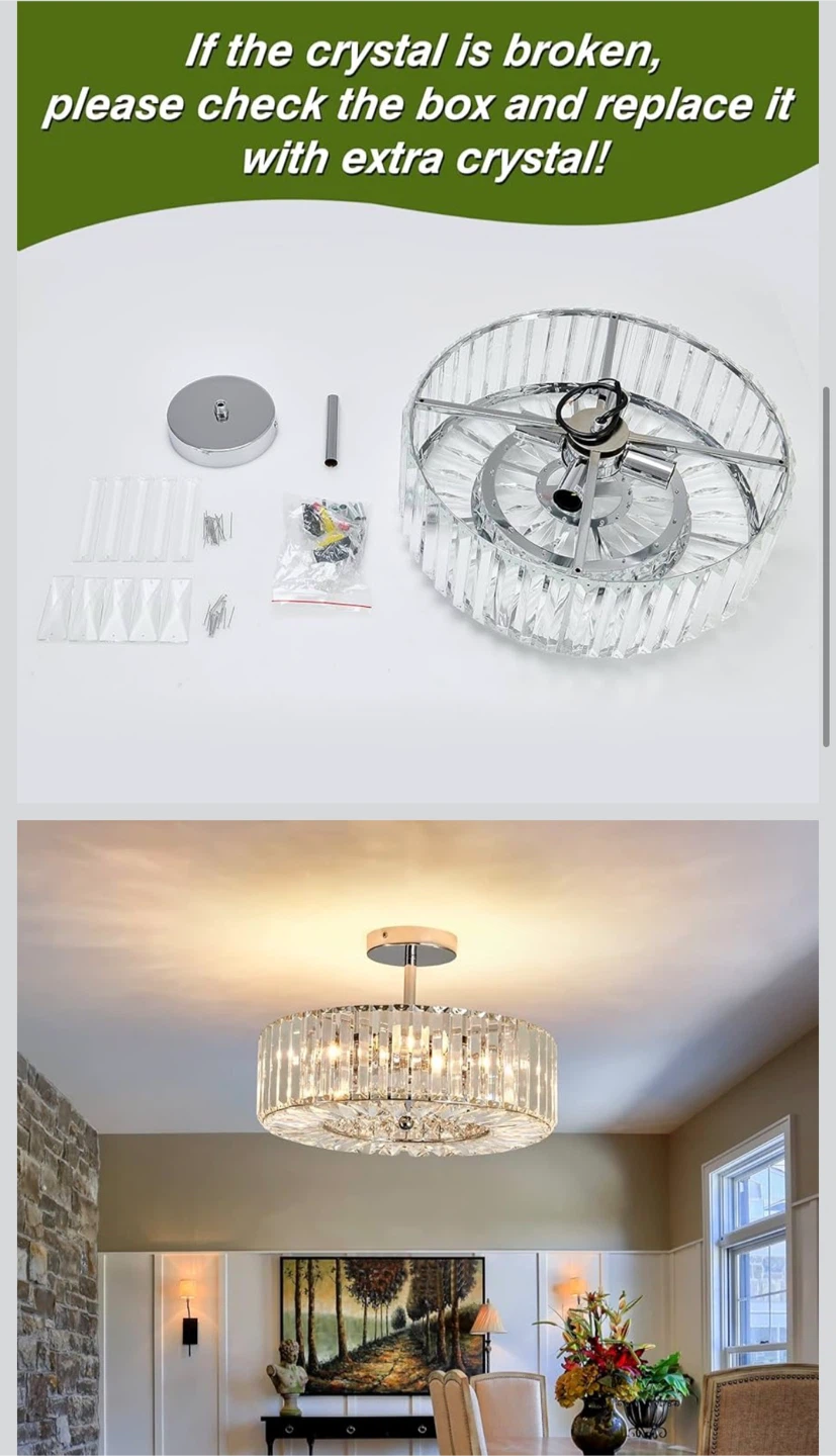 Modern Crystal Drum Chandelier Flush Mount Light Fixture - photo 4