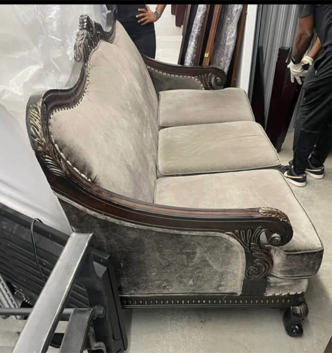 Velvet Sofa with Ornate Wood Frame - photo 3