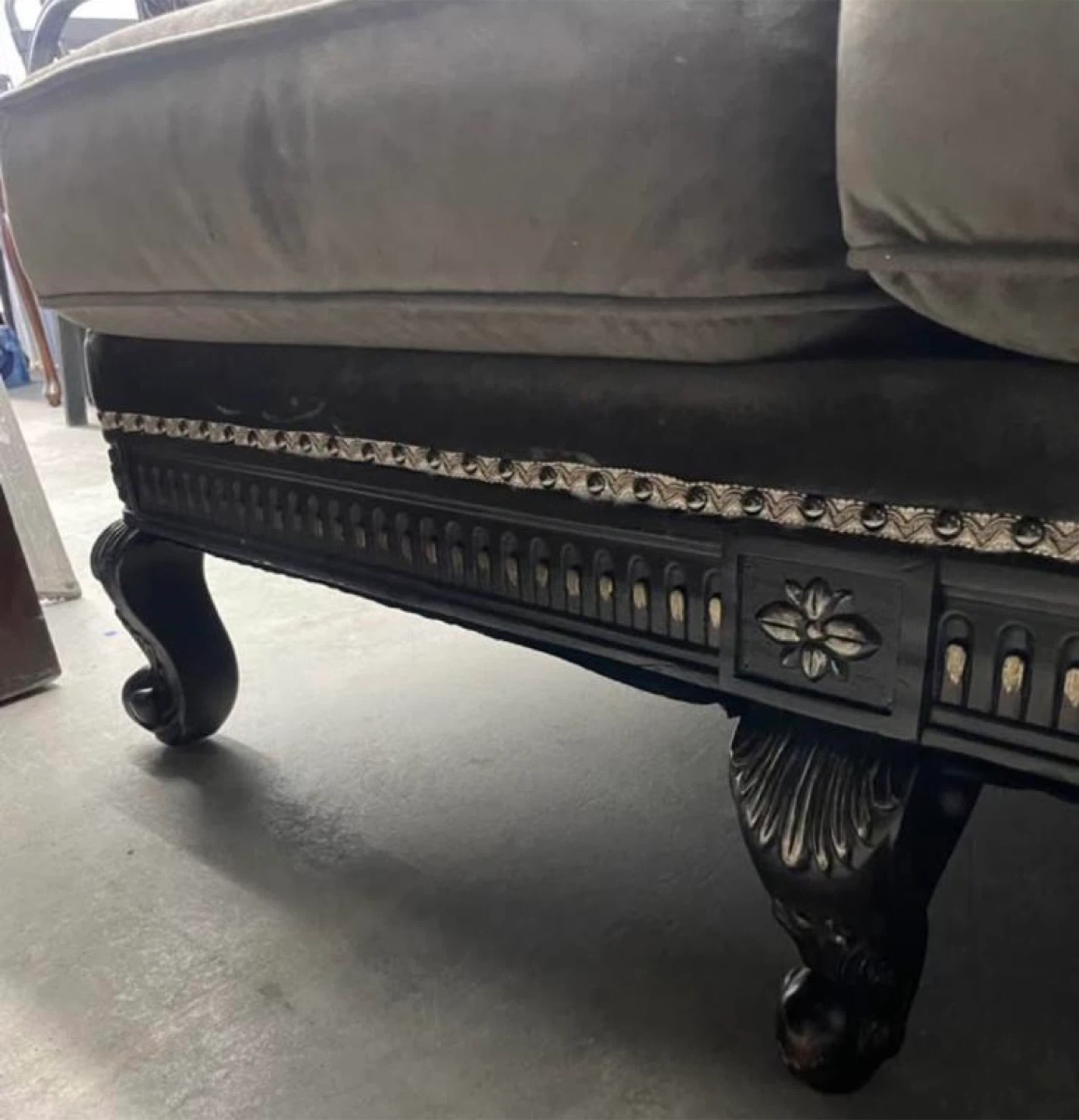 Velvet Sofa with Ornate Wood Frame - photo 2