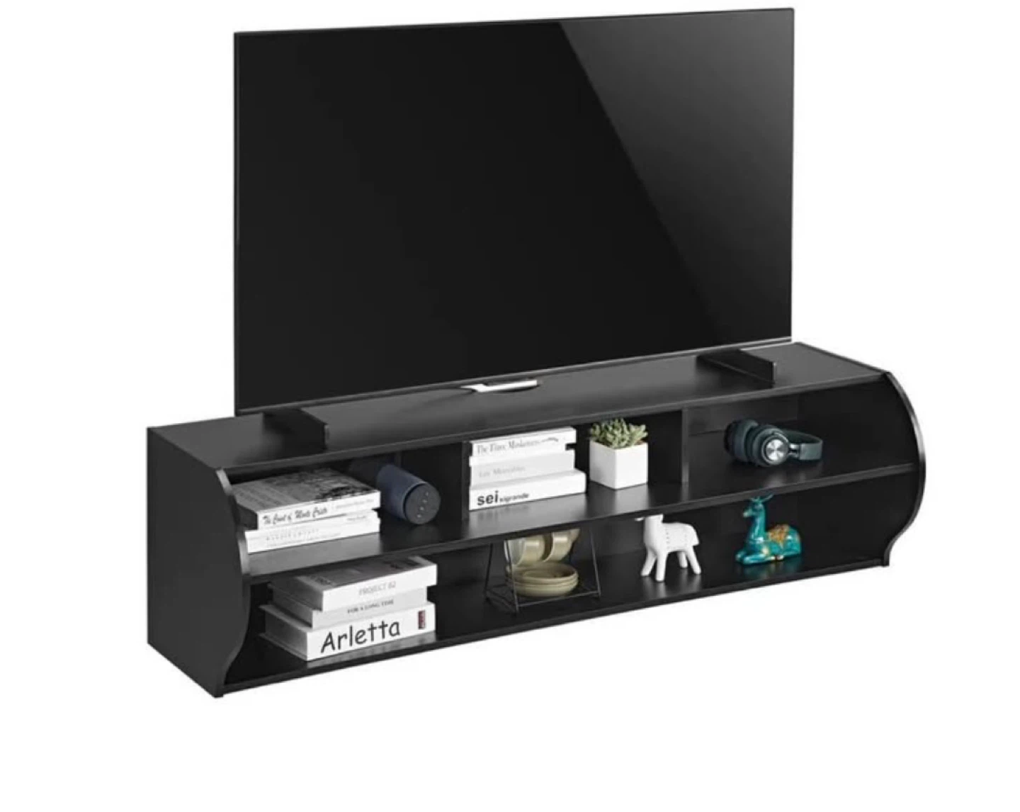 Black TV Stand with Shelves