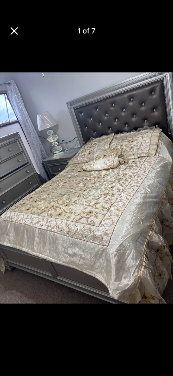 Cream and Gold Floral Comforter Set with Decorative Pillows