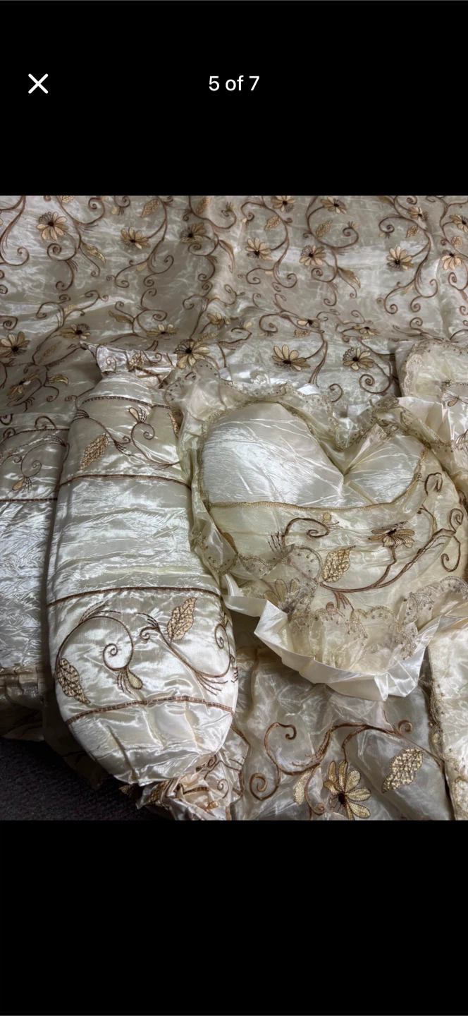 Cream and Gold Floral Comforter Set with Decorative Pillows - photo 3