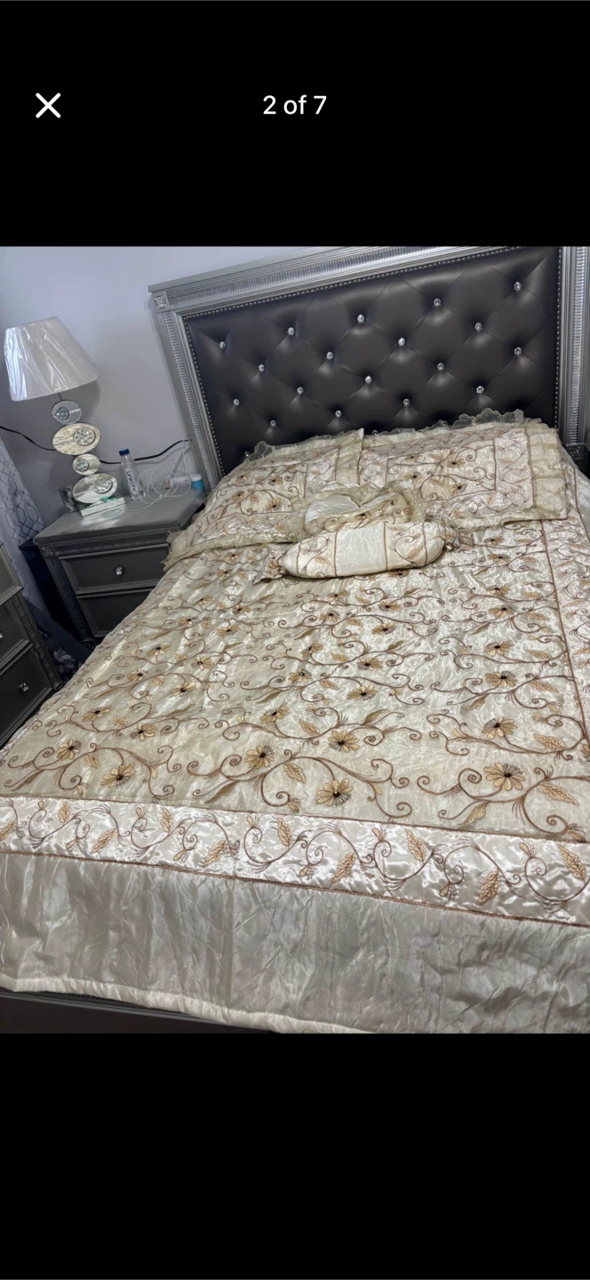 Cream and Gold Floral Comforter Set with Decorative Pillows - photo 4