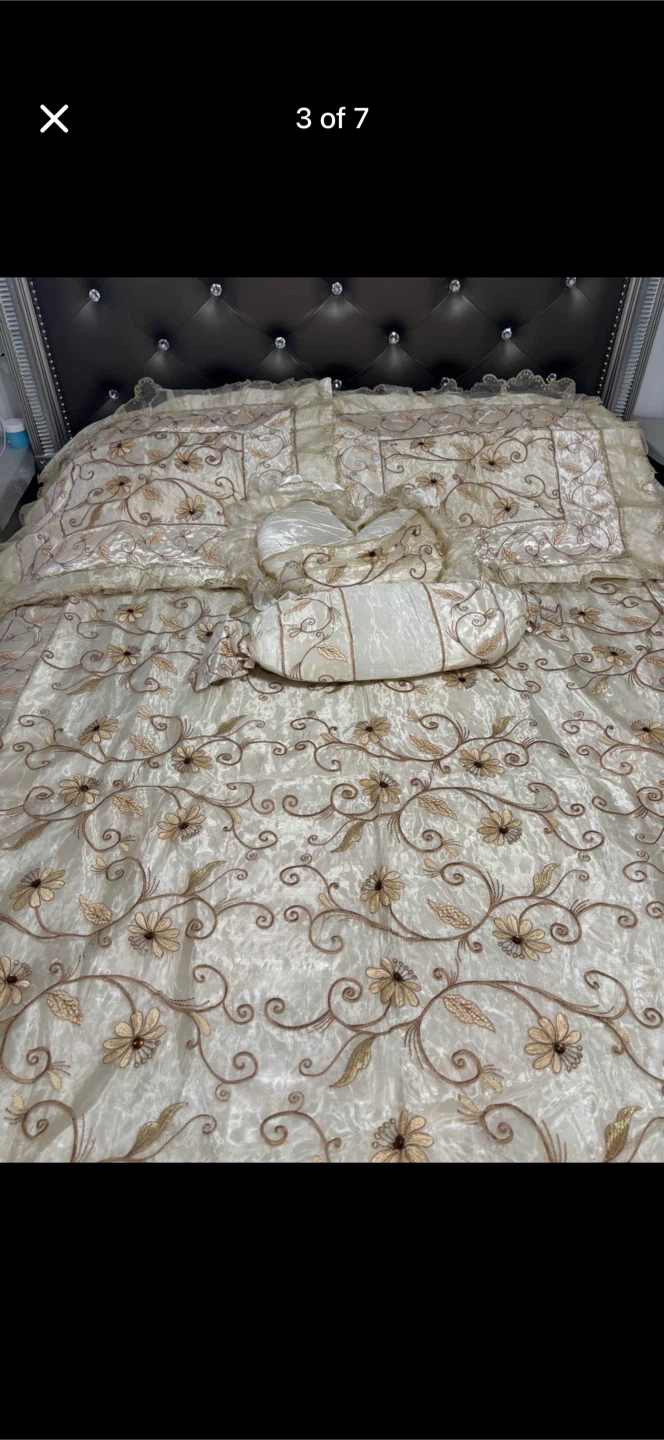 Cream and Gold Floral Comforter Set with Decorative Pillows - photo 2