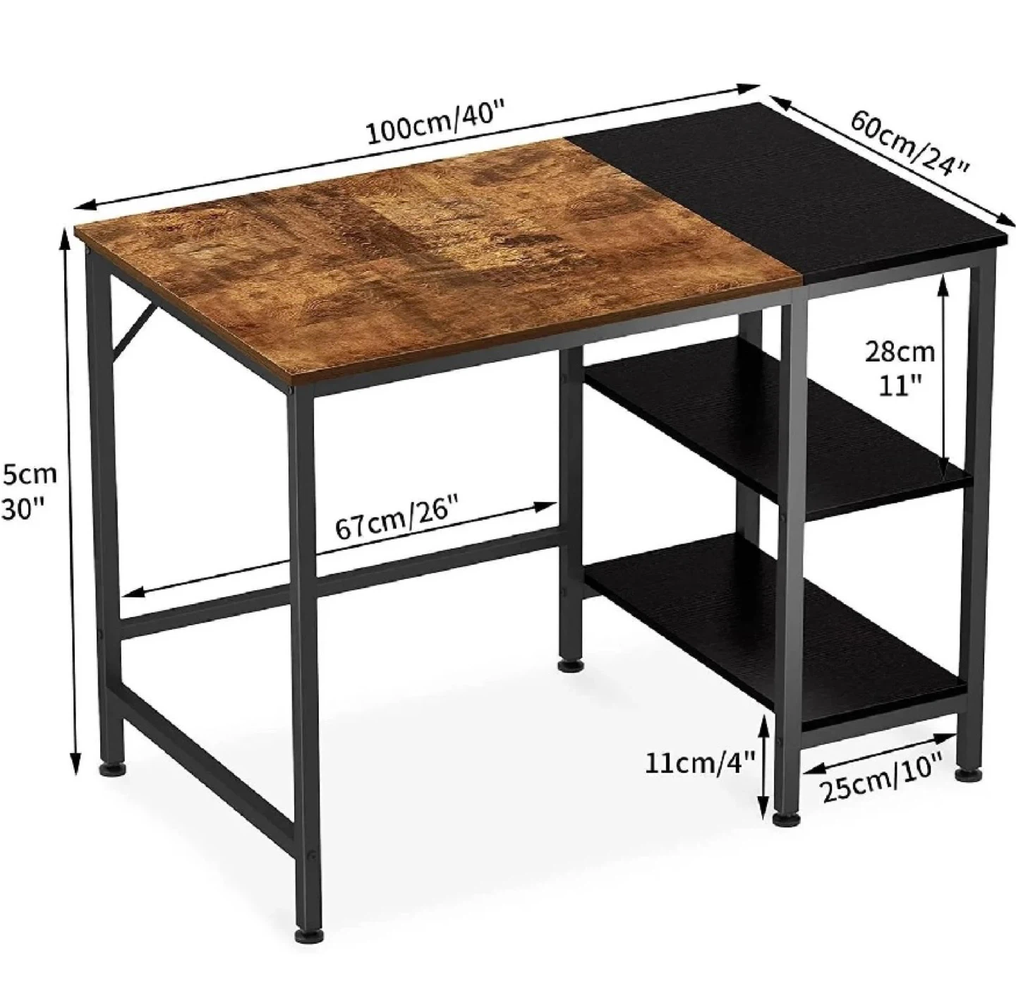 Rustic Wood and Black Metal Desk with Shelves - photo 2