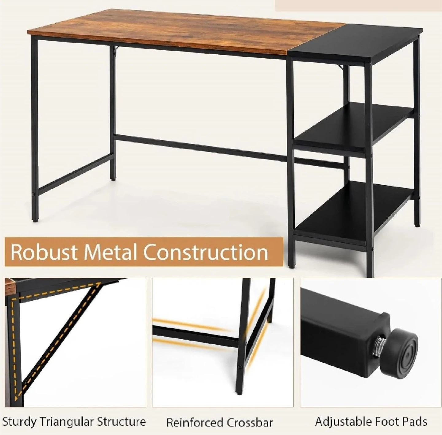 Rustic Wood and Black Metal Desk with Shelves - photo 3