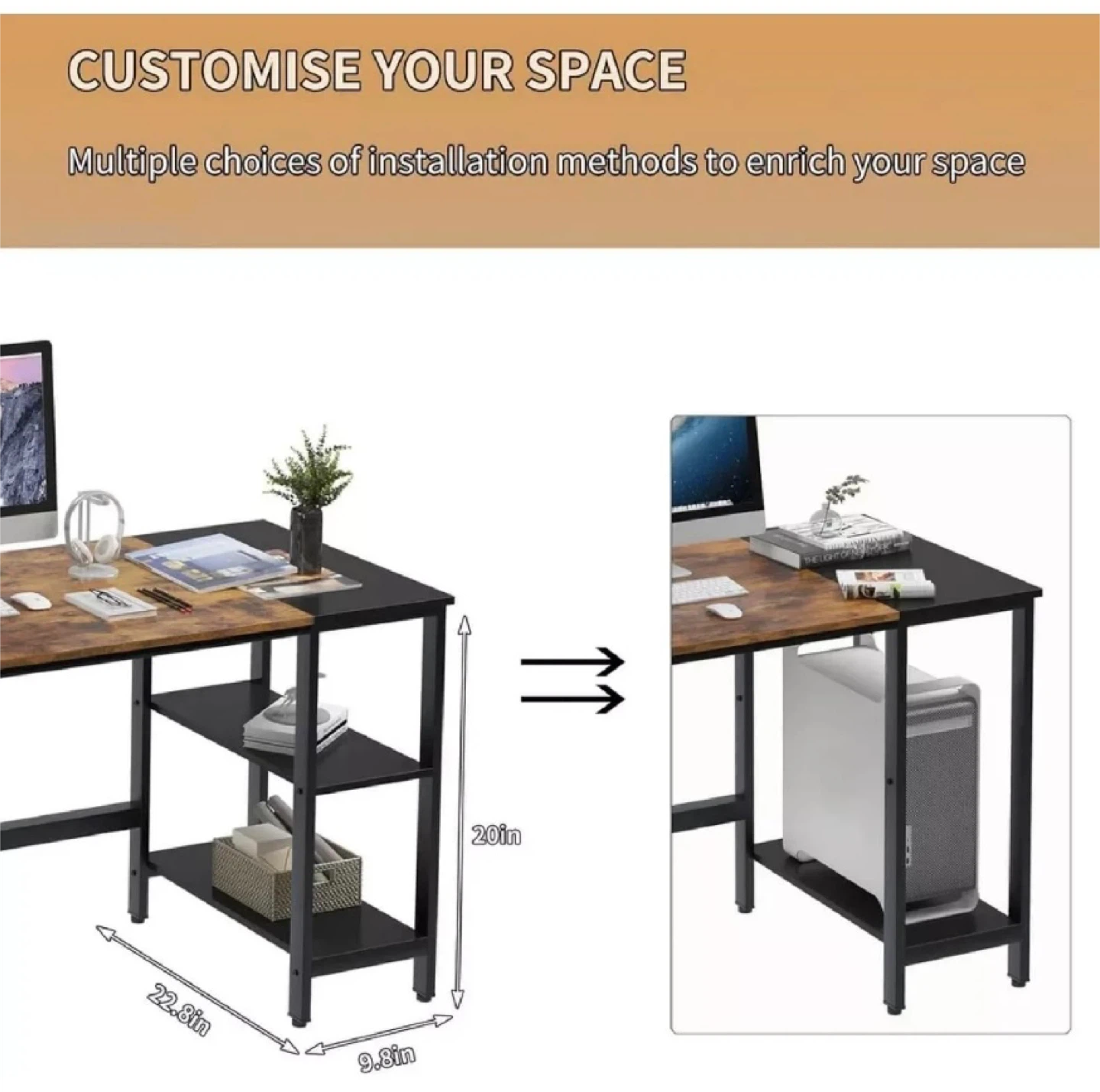 Rustic Wood and Black Metal Desk with Shelves - photo 4