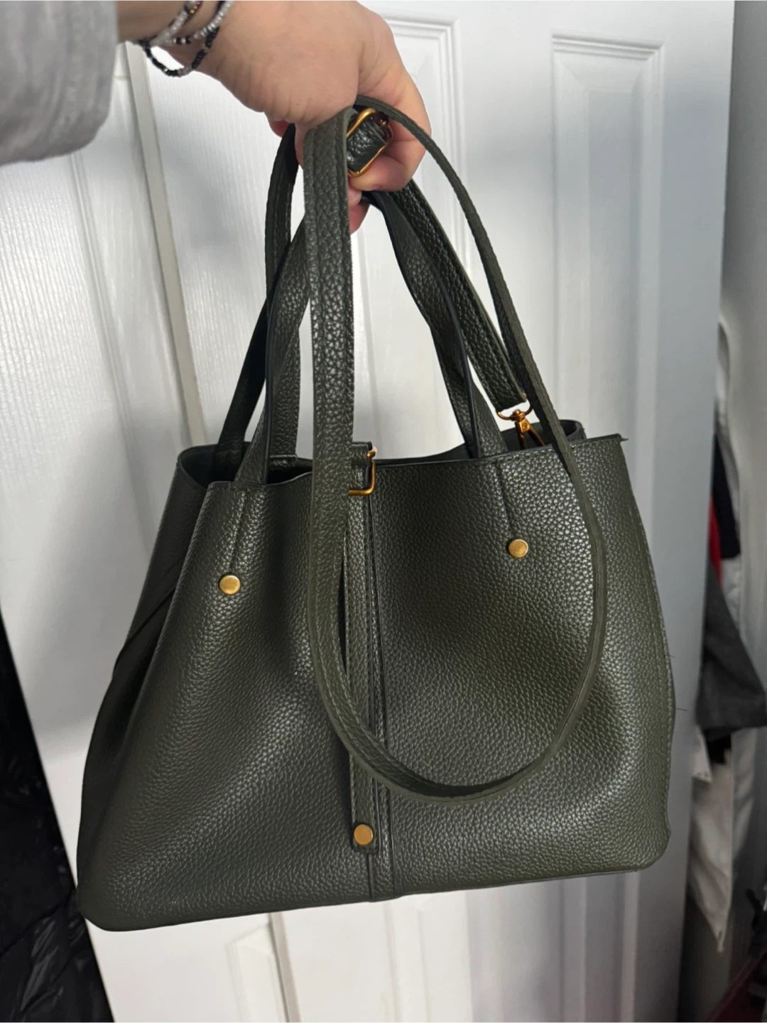 Dark Green Faux Leather Tote Handbag - photo 3