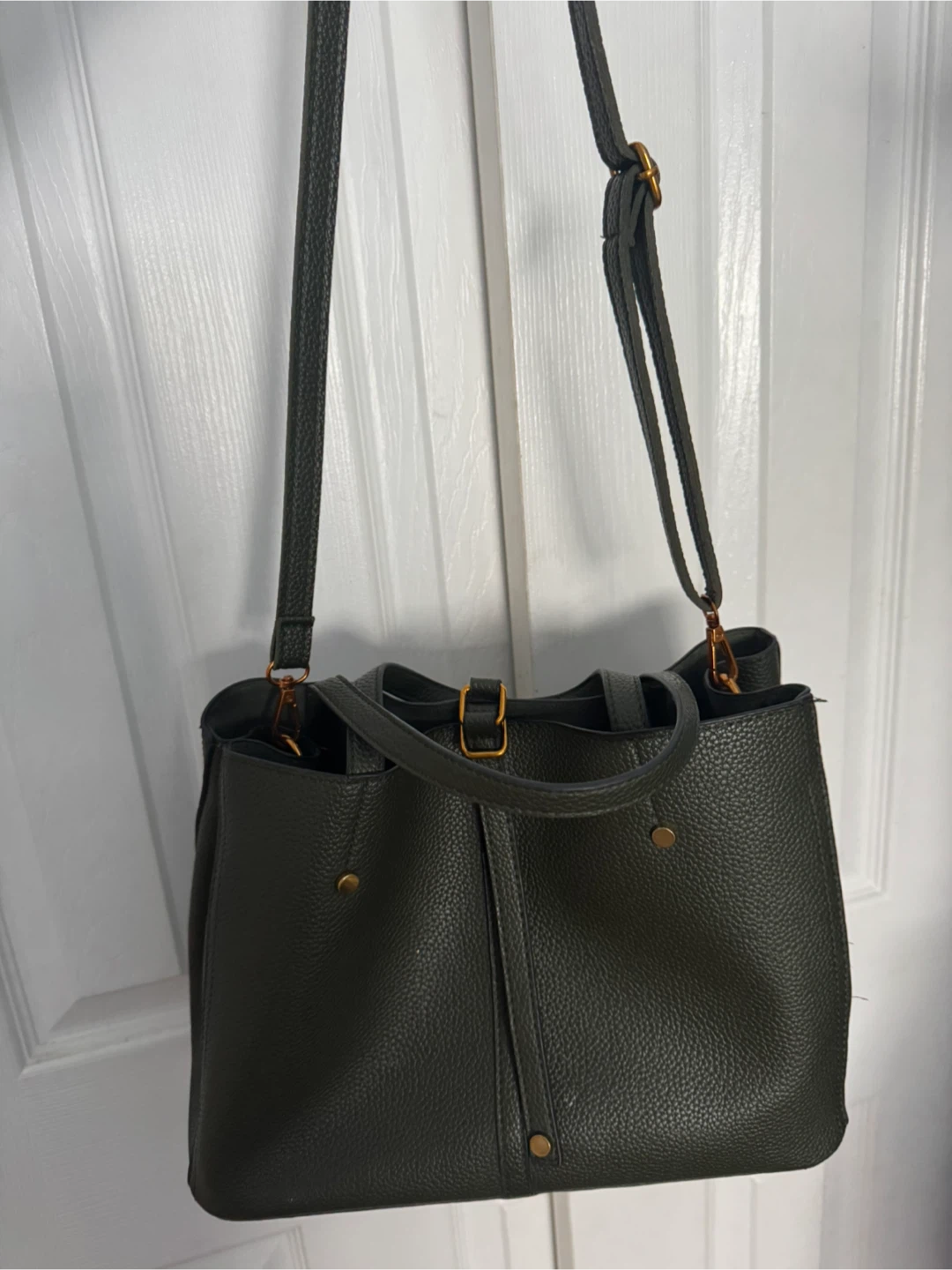 Dark Green Faux Leather Tote Handbag