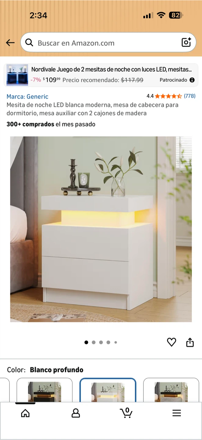 Generic Modern White LED Nightstand with 2 Drawers
