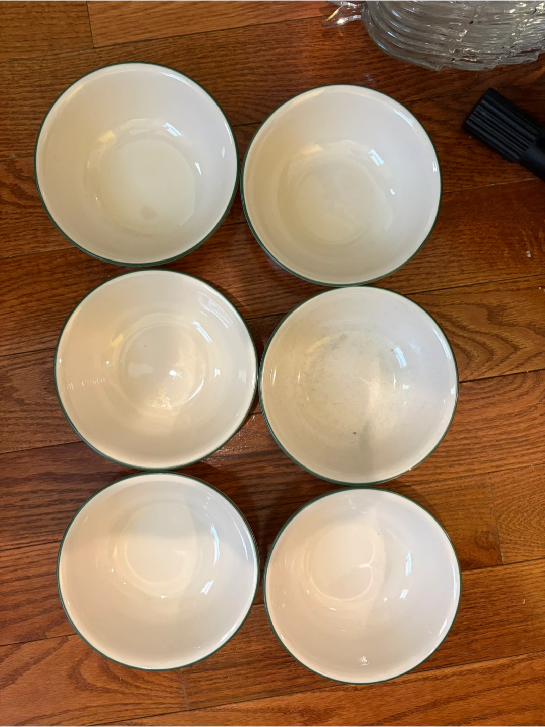Corelle- sets of 6 White Bowls with Green Trim