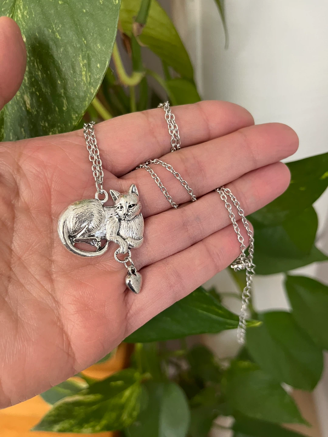 Silver-tone Cat Pendant Necklace