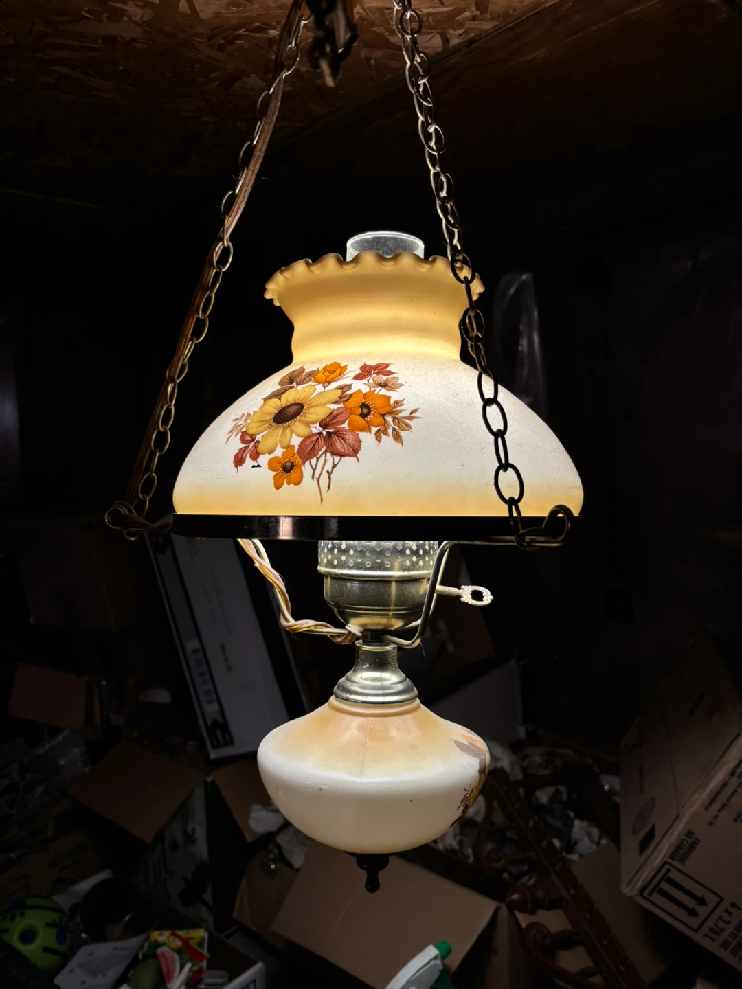 Vintage Hanging Lamp with Floral Design