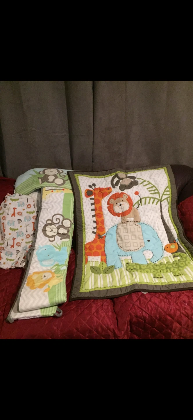 Baby Crib Bedding Set Jungle Animals Quilt Bumper Pad