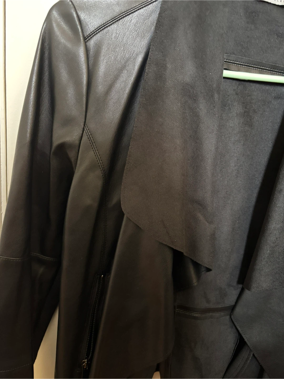 Bagatelle Black Faux Leather Waterfall Drape Jacket - photo 2