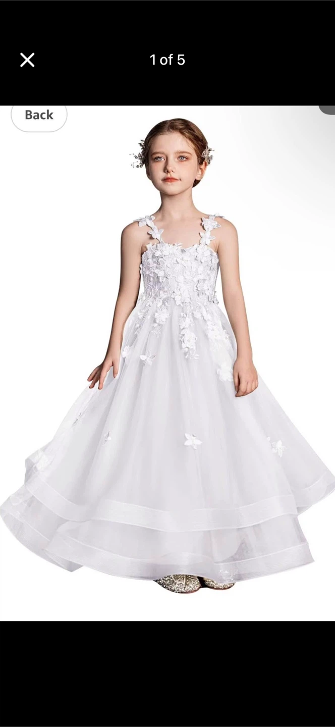 White Flower Girl Dress with Lace and Tulle