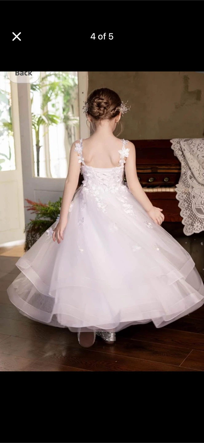 White Flower Girl Dress with Lace and Tulle - photo 4
