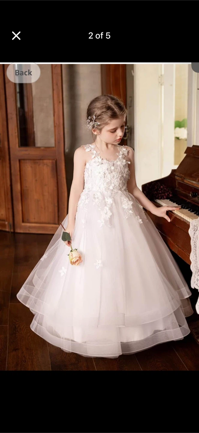 White Flower Girl Dress with Lace and Tulle - photo 2