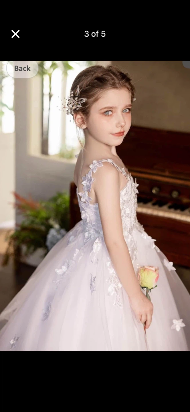 White Flower Girl Dress with Lace and Tulle - photo 3