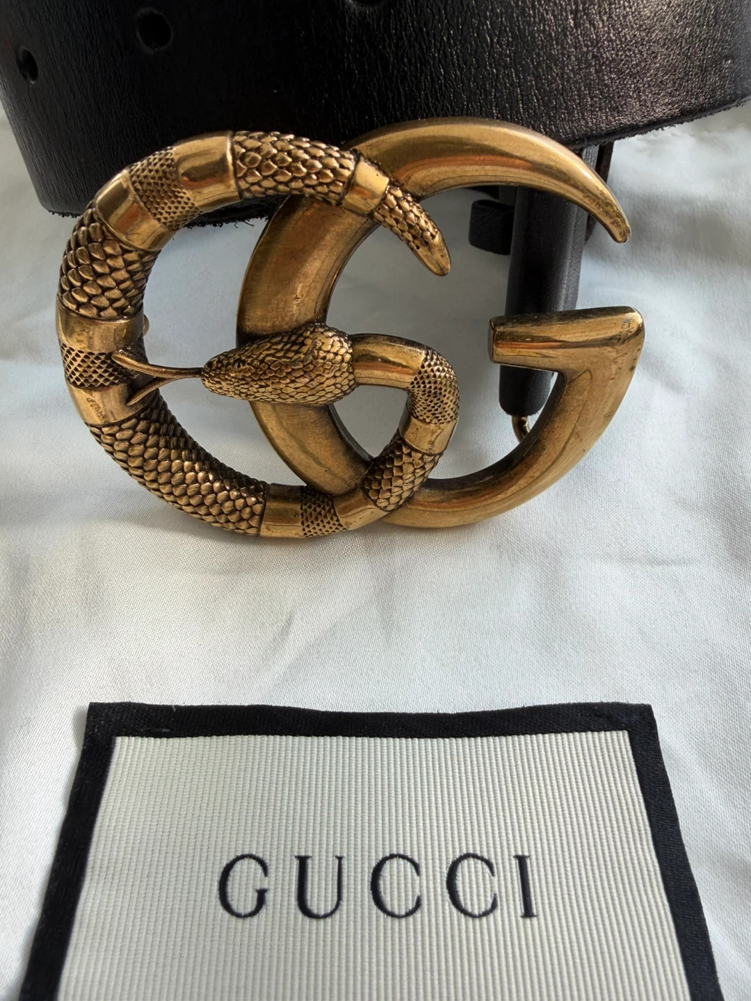Gucci Black Leather Belt with Double G Snake Buckle