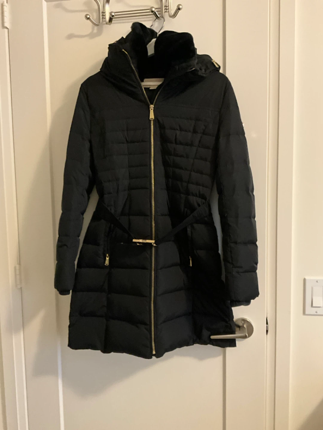 Michael Kors Women's Black Puffer Coat with Belt