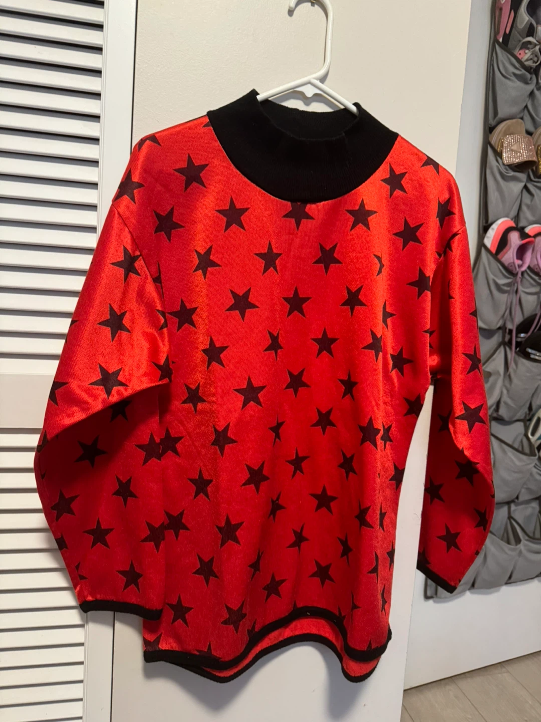 Red Star Print Mock Neck Sweater