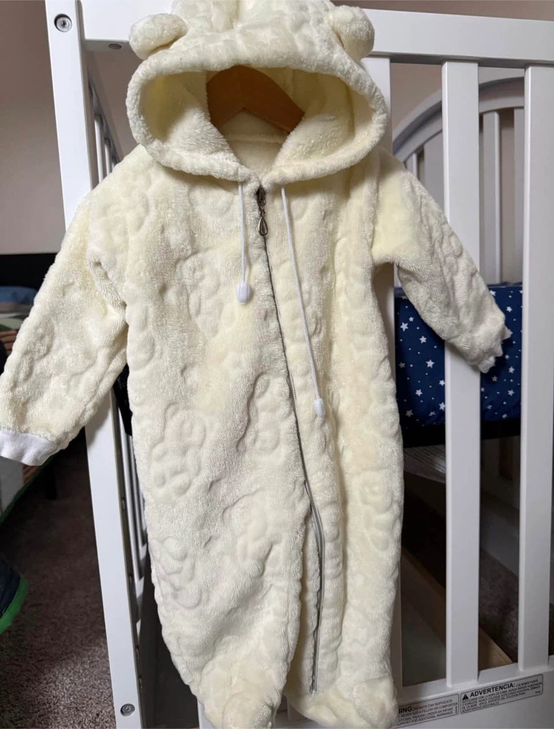 Cream Fleece Baby Snowsuit with Bear Hood