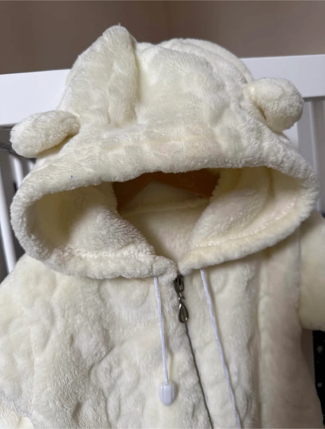 Cream Fleece Baby Snowsuit with Bear Hood - photo 2