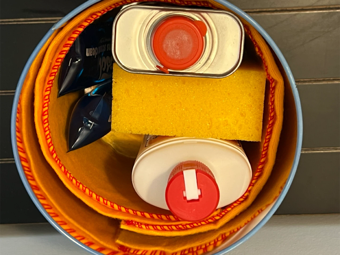 Vintage Car Care Kit Tin with Duster, Sponge, and Polish - photo 2