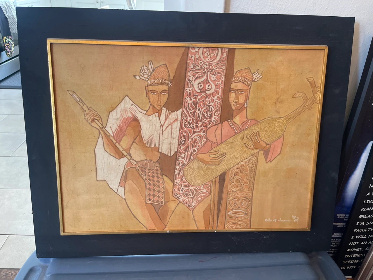 Framed Artwork - Two Figures with Instruments