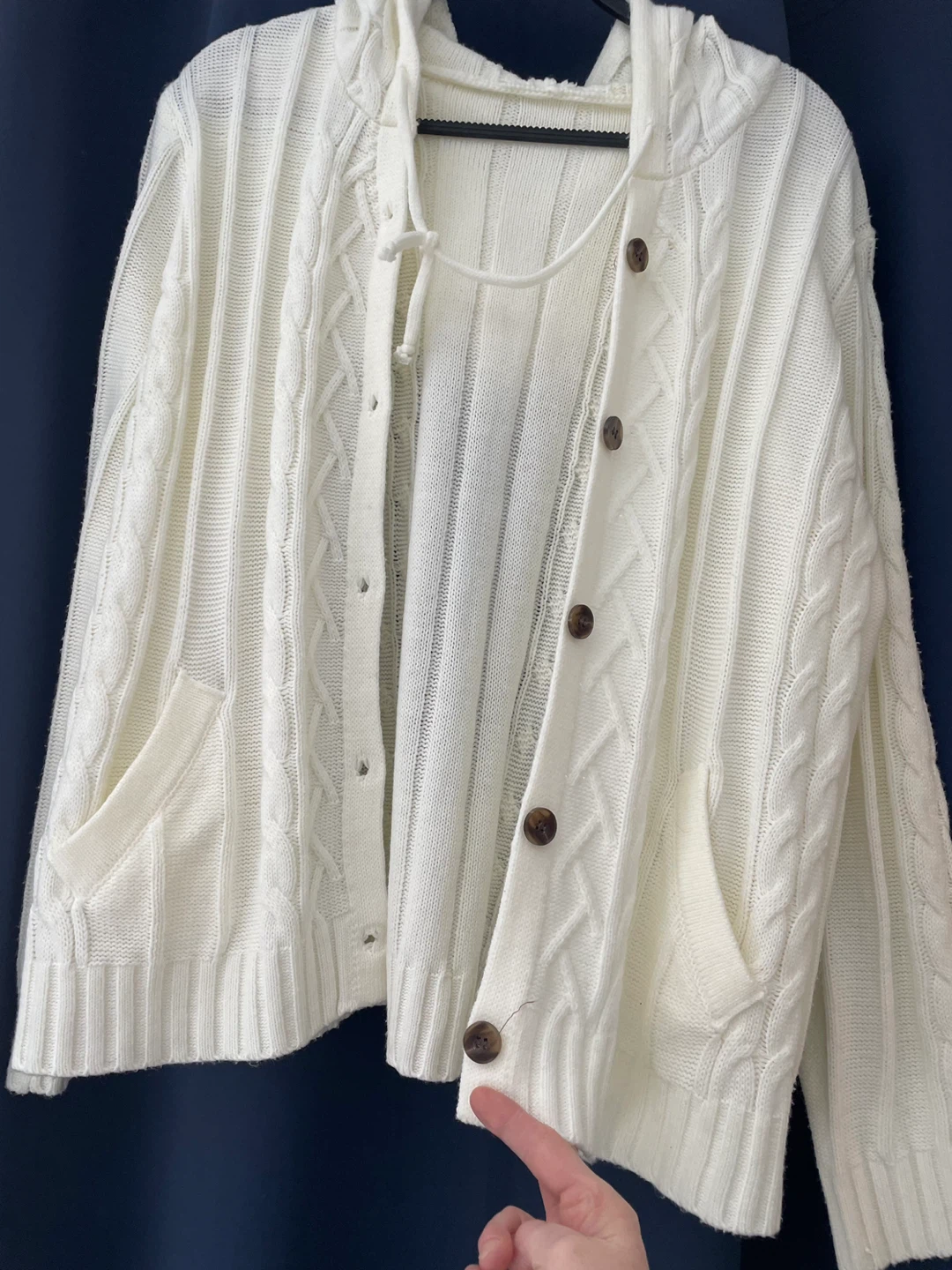 Vintage White Cable Knit Hooded Cardigan - photo 4