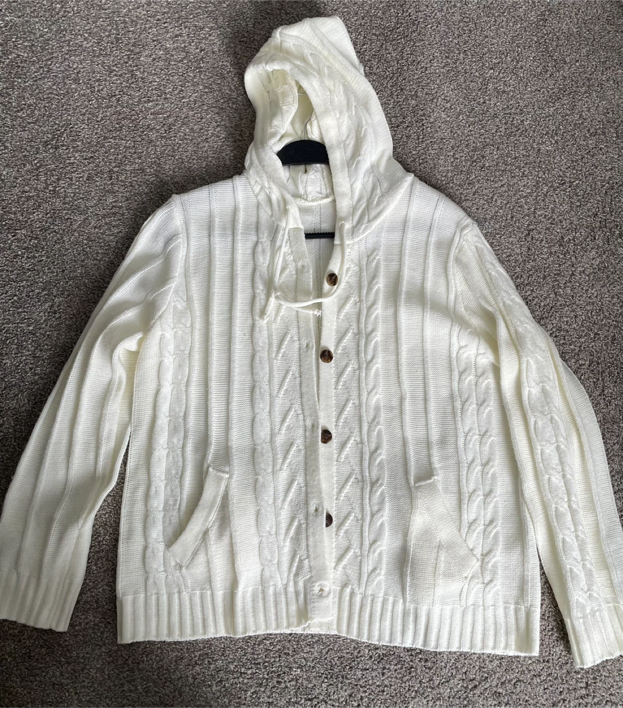 Vintage White Cable Knit Hooded Cardigan - photo 2