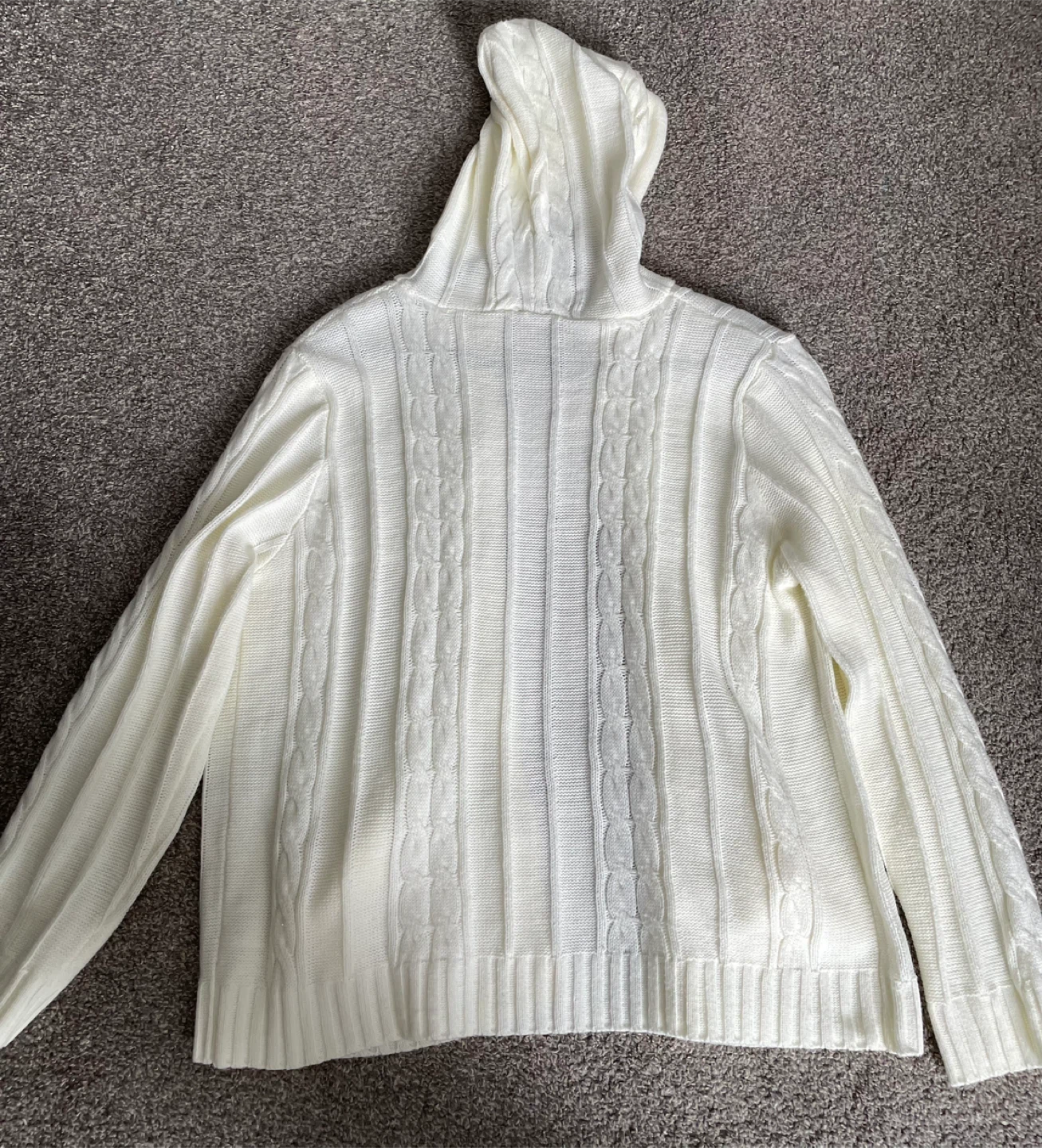 Vintage White Cable Knit Hooded Cardigan - photo 3