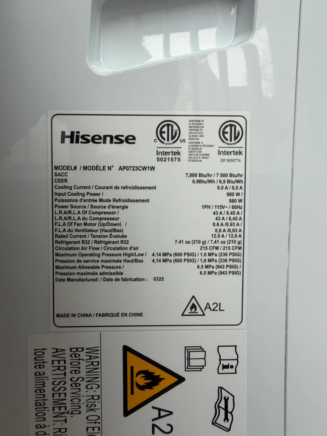 Hisense Portable Air Conditioner AP0723CW1W - photo 4