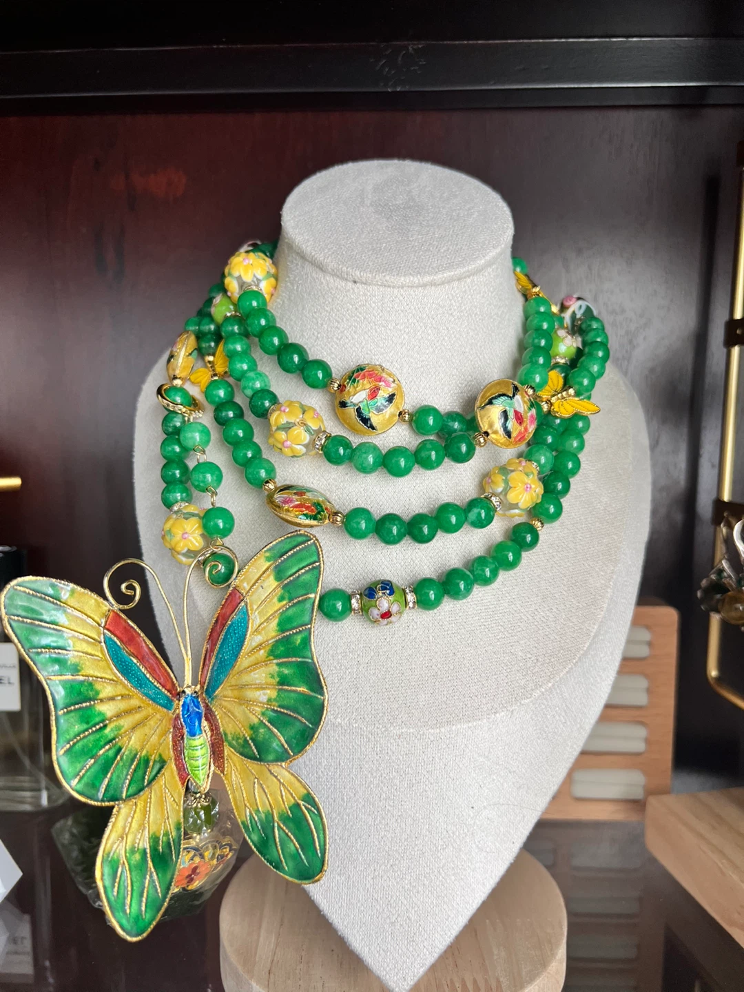 Green Beaded Necklace with Butterfly Pendant - photo 2
